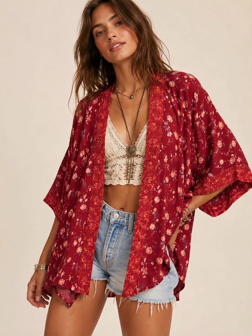 🌹Lucky Brand Floral Boho Kimono, One Size